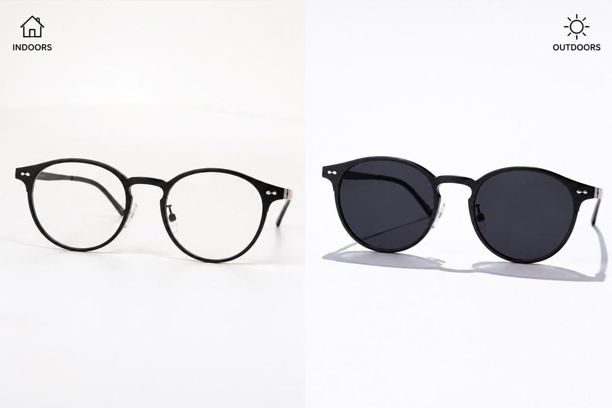Photochromic glasses indoors and outdoors